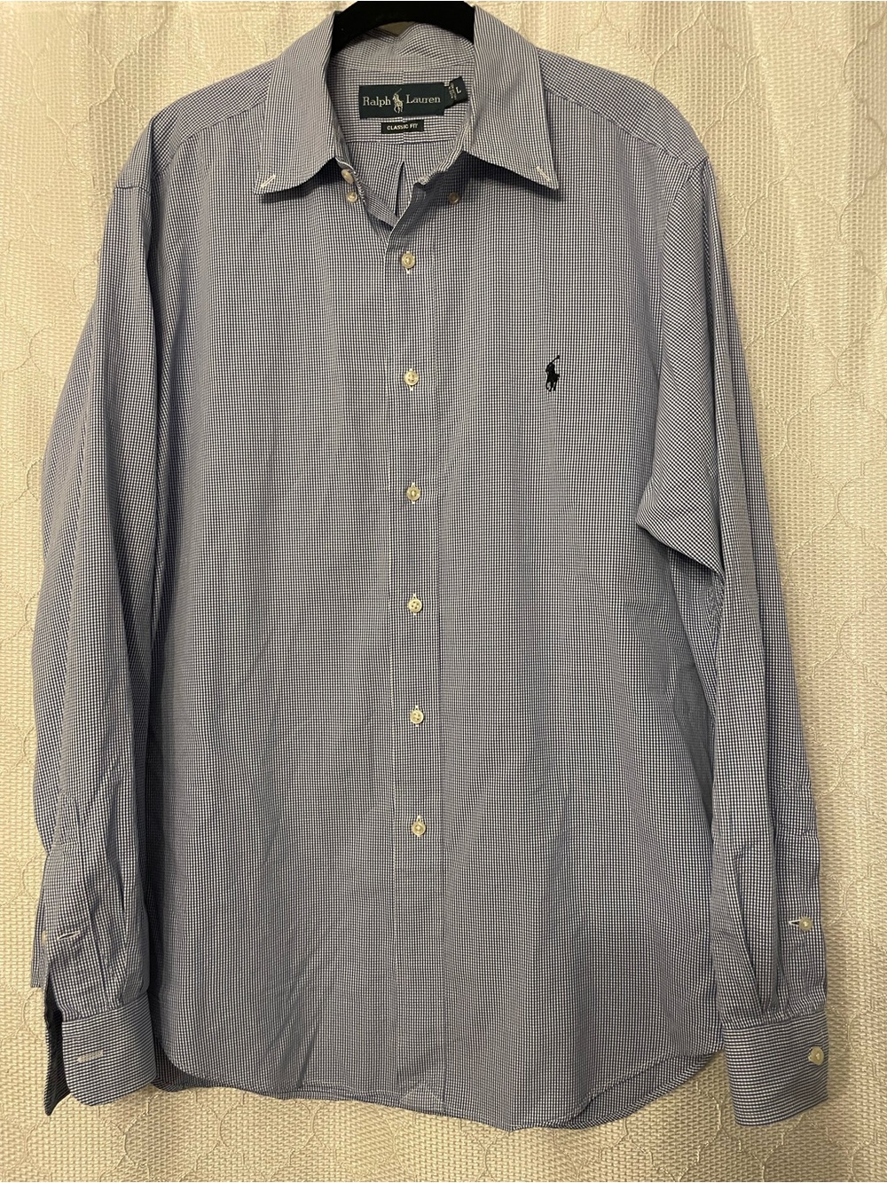 Ralph Lauren Men’s Classic Fit Blue Micro-Check Button-Down Shirt